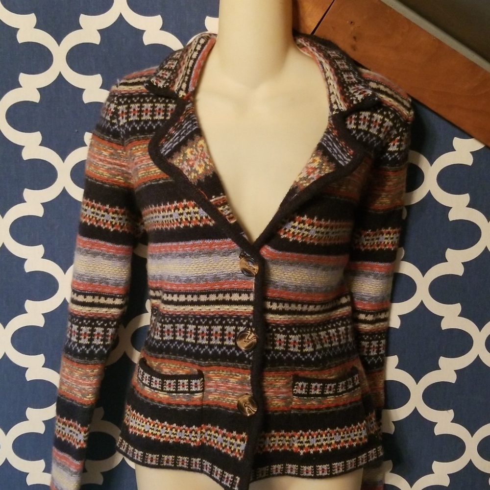 Telluride lambswool Aztec bobo cardigan sweater s